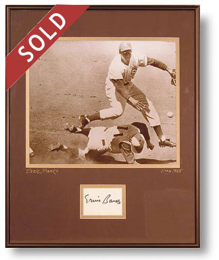 Ernie Banks Circa 1955 Photograph with Signature below 