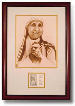 Mother Teresa Photograph With Prayer Sheet Signed By Mother Teresa